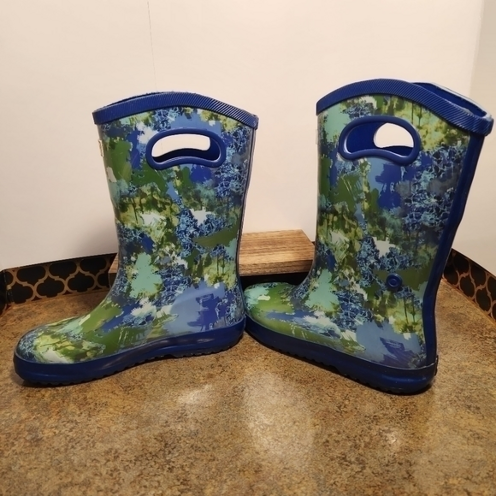Hunter for Target Kids Rain‎ Boots Size 2 Floral Blue Outdoors Water Play Puddle